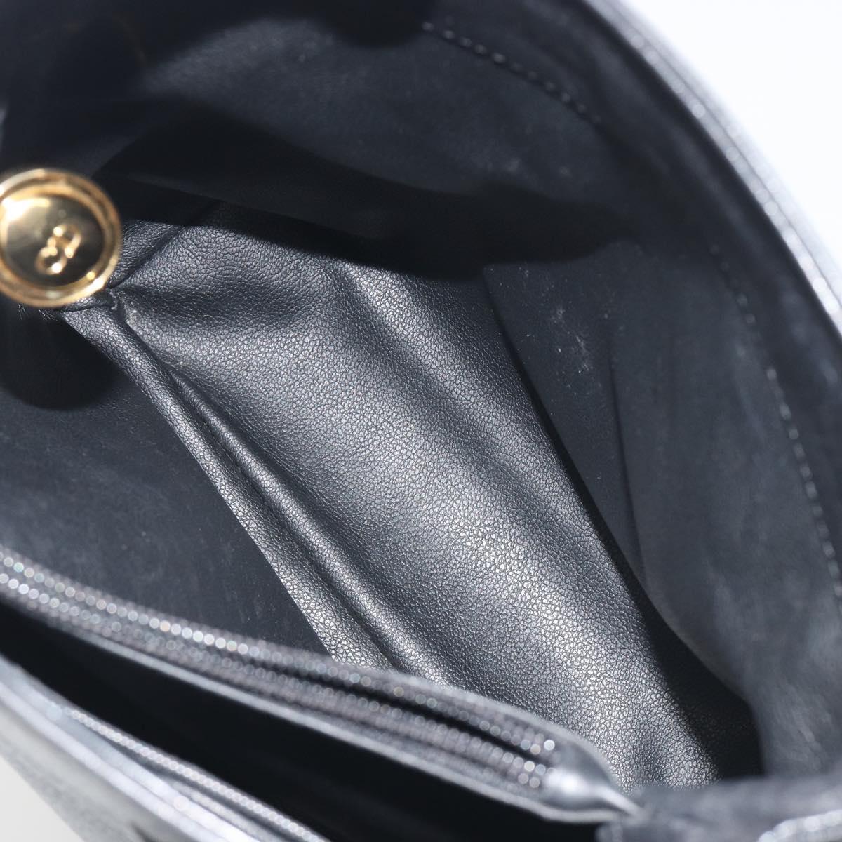 Christian Dior Hand Bag Leather Black Gold Tone Auth ka5510A