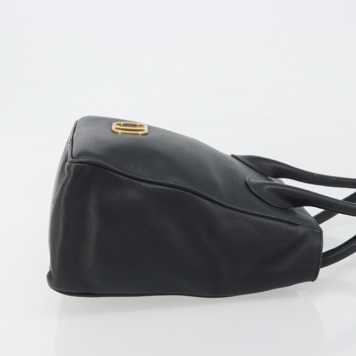 Christian Dior Hand Bag Leather Black Gold Tone Auth ka5510A