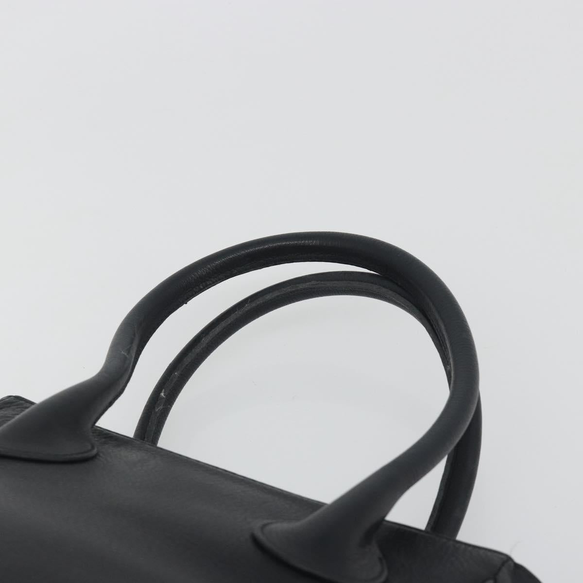 Christian Dior Hand Bag Leather Black Gold Tone Auth ka5510A