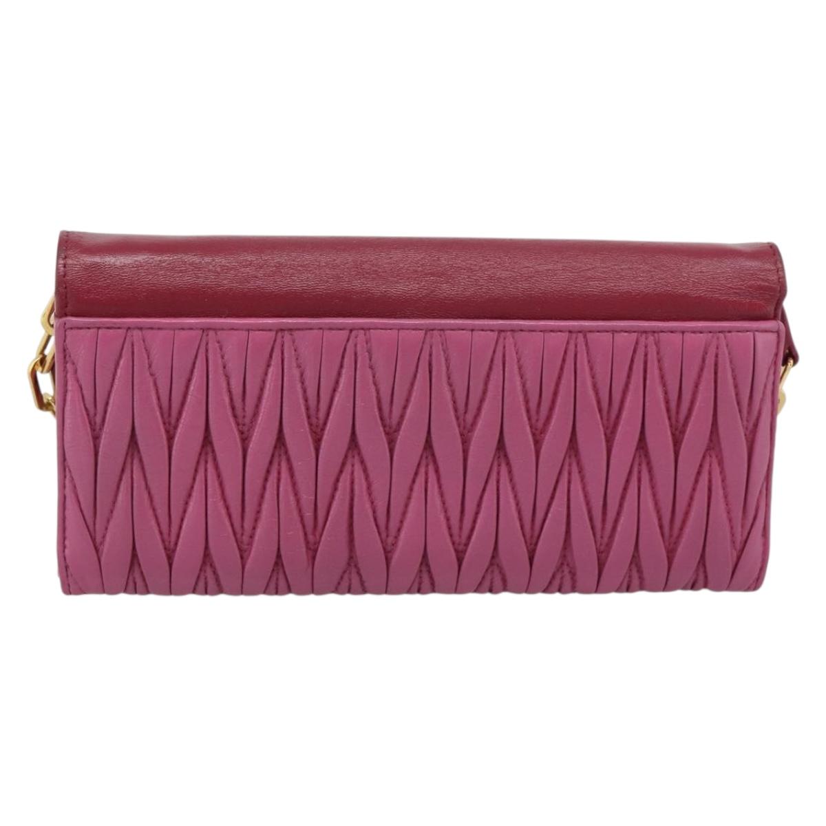 Miu Miu Chain Shoulder Wallet Leather Pink Gold Tone Auth ka5512A