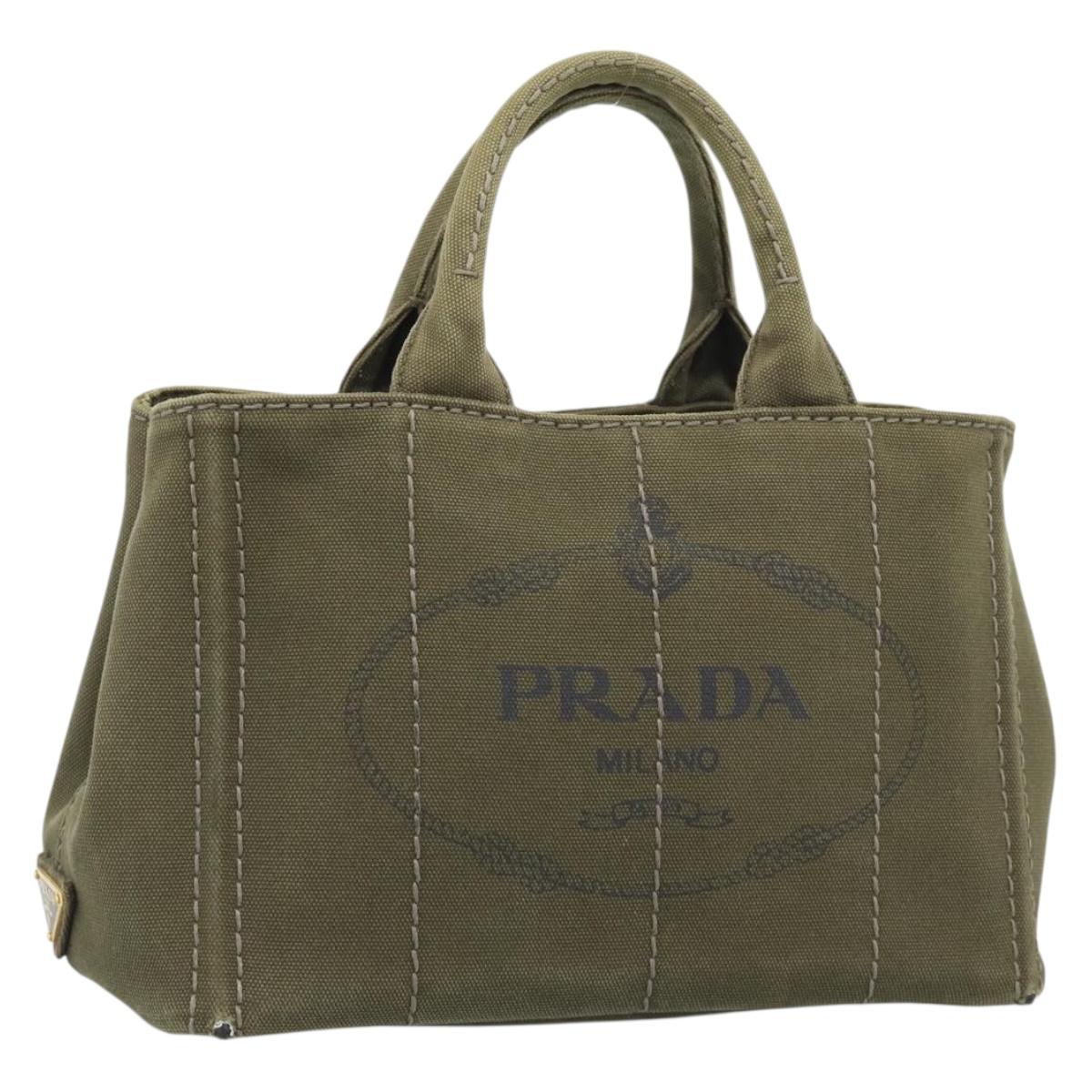 PRADA Canapa PM Hand Bag Canvas Khaki Gold Tone Auth ka5515