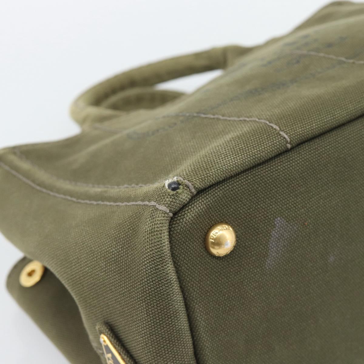 PRADA Canapa PM Hand Bag Canvas Khaki Gold Tone Auth ka5515