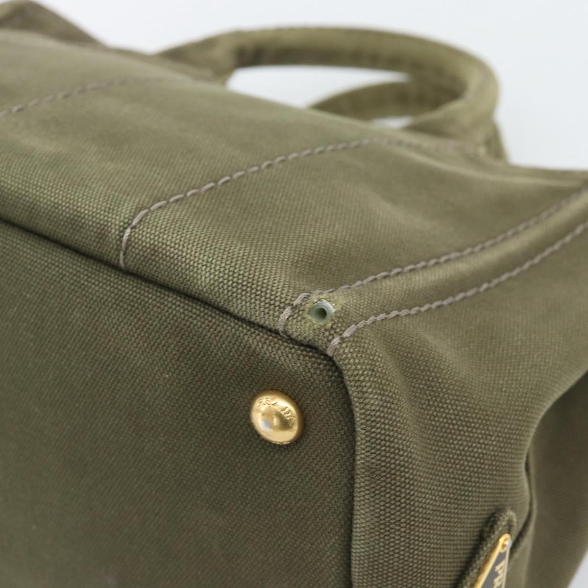 PRADA Canapa PM Hand Bag Canvas Khaki Gold Tone Auth ka5515