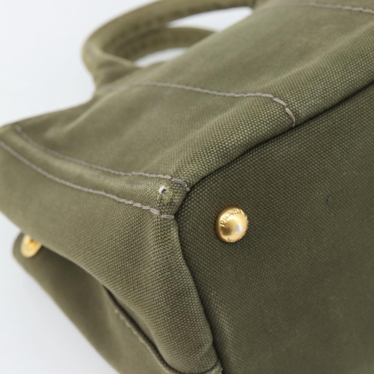 PRADA Canapa PM Hand Bag Canvas Khaki Gold Tone Auth ka5515
