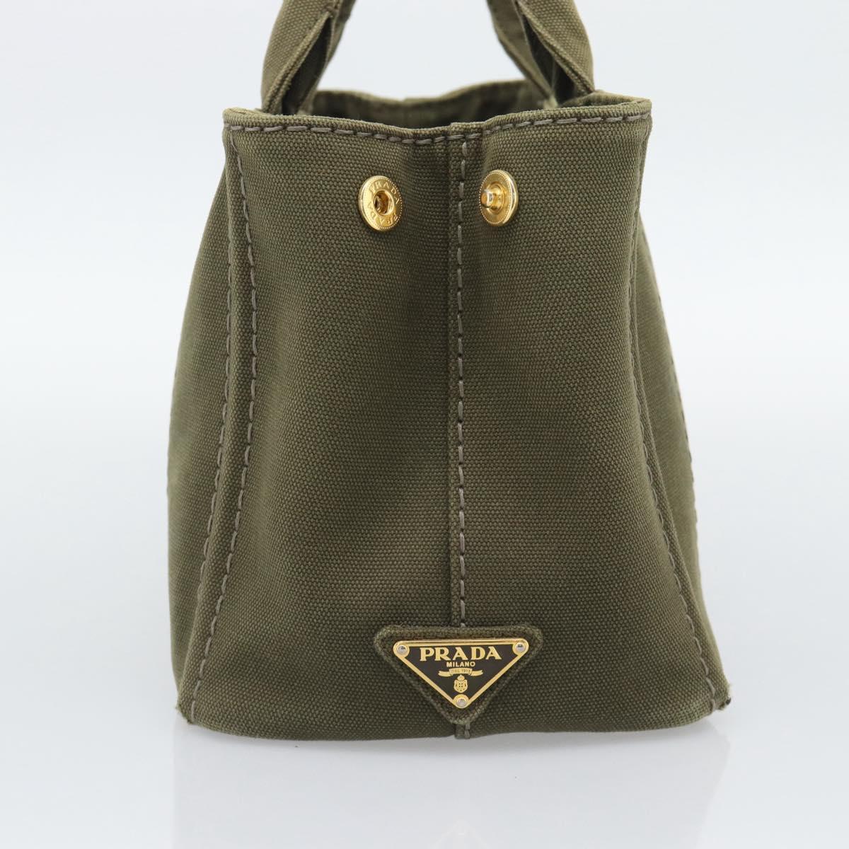 PRADA Canapa PM Hand Bag Canvas Khaki Gold Tone Auth ka5515