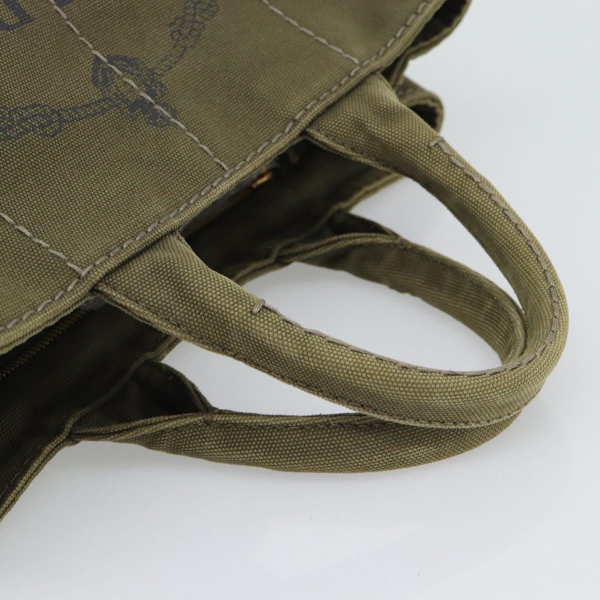 PRADA Canapa PM Hand Bag Canvas Khaki Gold Tone Auth ka5515