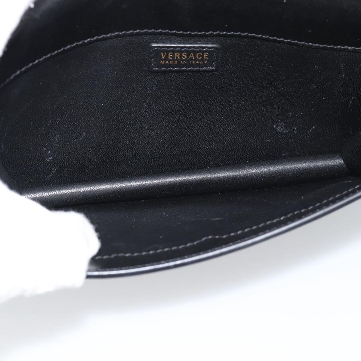 VERSACE Chain Shoulder Bag Leather Black Gold Tone Auth ka5520A