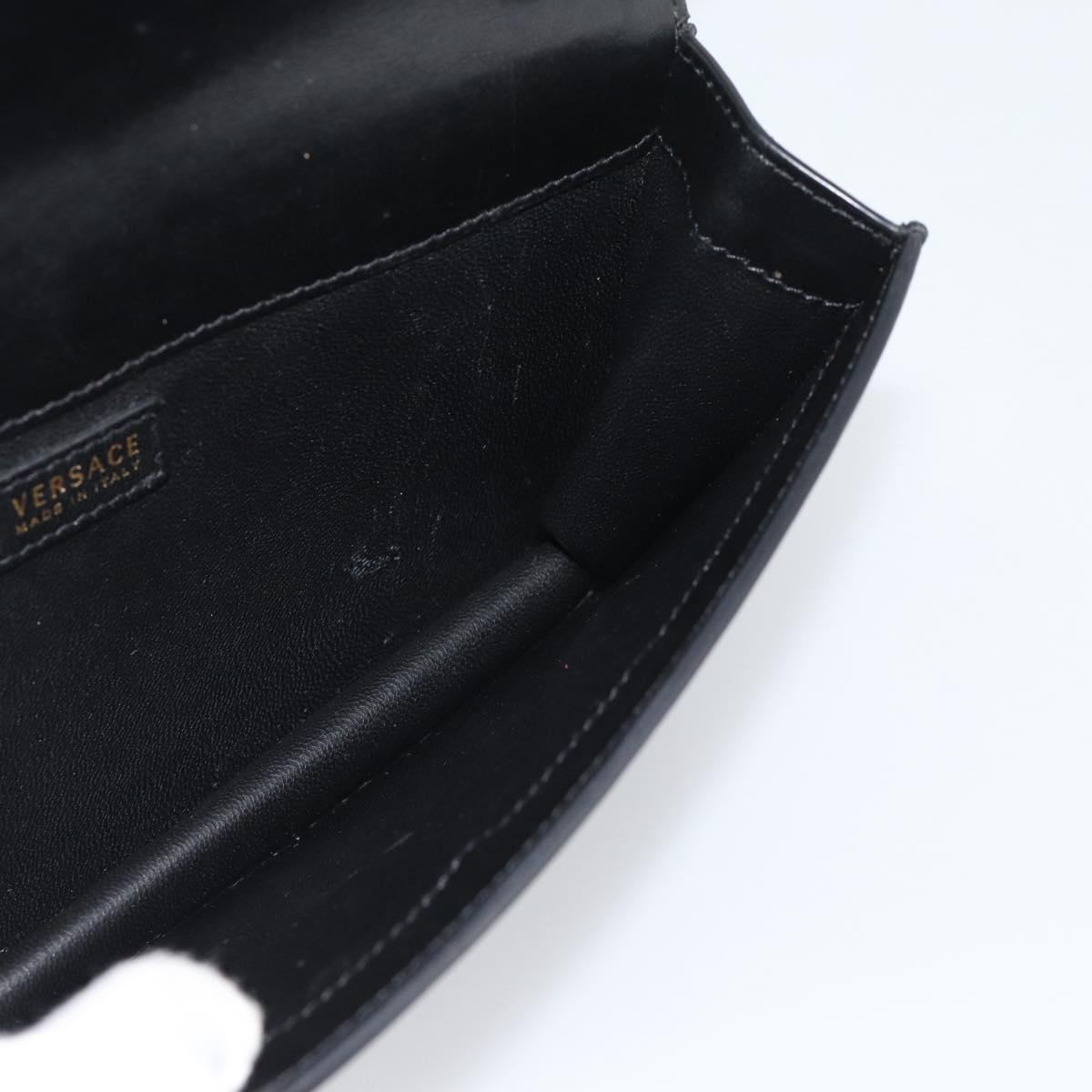 VERSACE Chain Shoulder Bag Leather Black Gold Tone Auth ka5520A