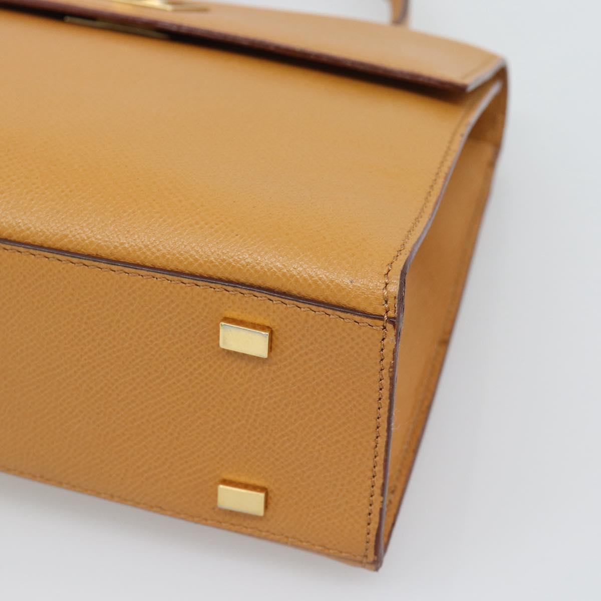 CELINE Hand Bag Leather Brown Gold Tone Auth ka5521A