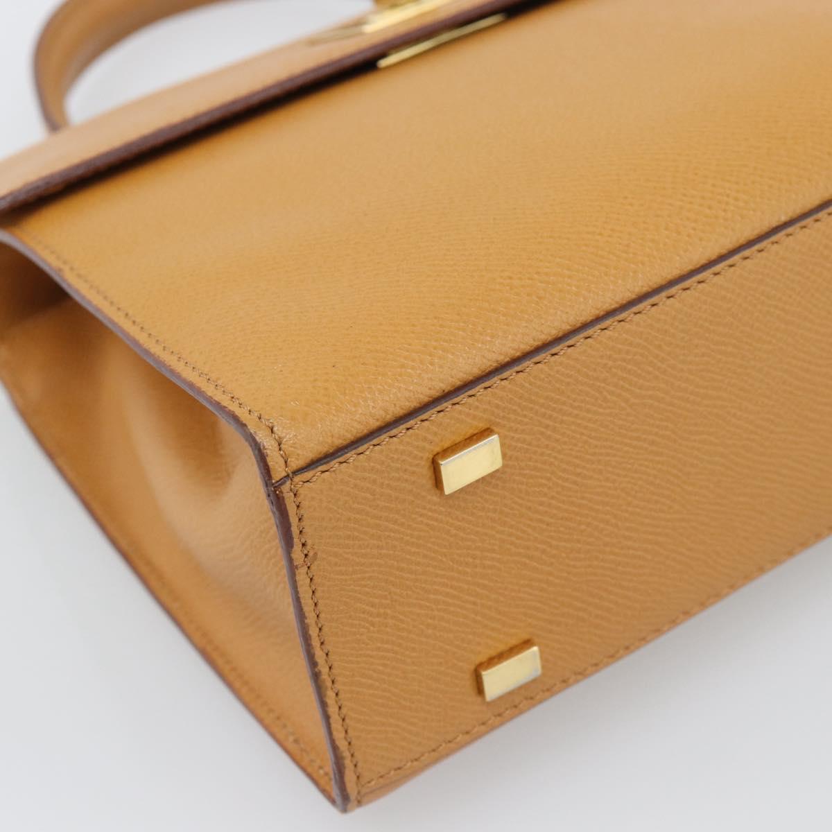 CELINE Hand Bag Leather Brown Gold Tone Auth ka5521A