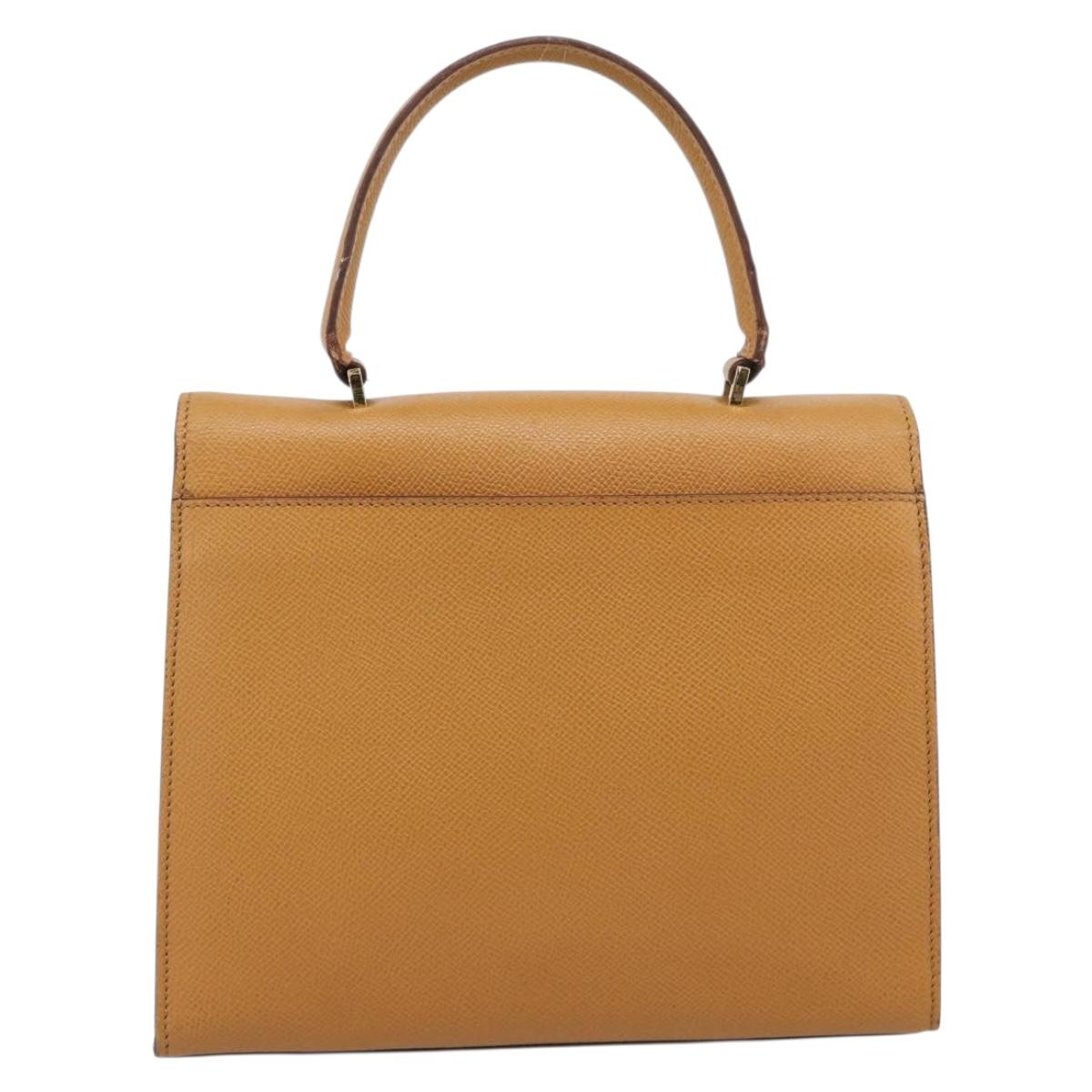 CELINE Hand Bag Leather Brown Gold Tone Auth ka5521A