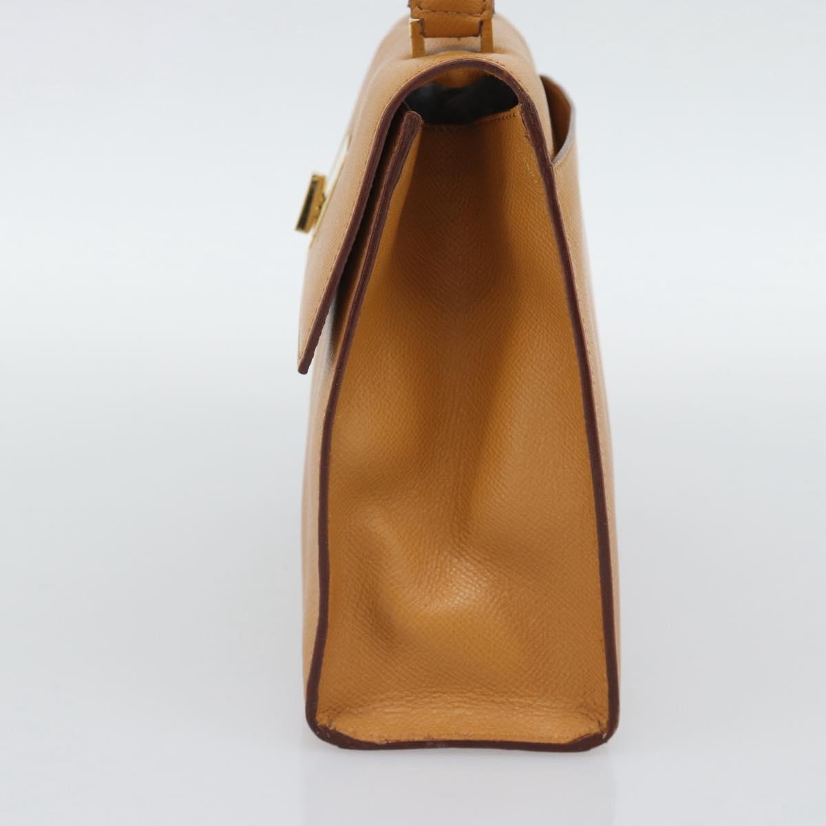 CELINE Hand Bag Leather Brown Gold Tone Auth ka5521A