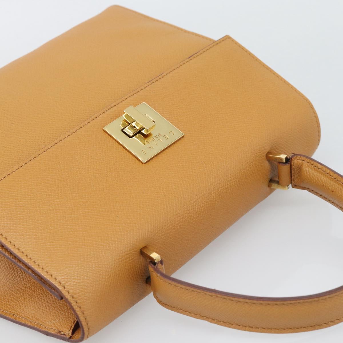 CELINE Hand Bag Leather Brown Gold Tone Auth ka5521A