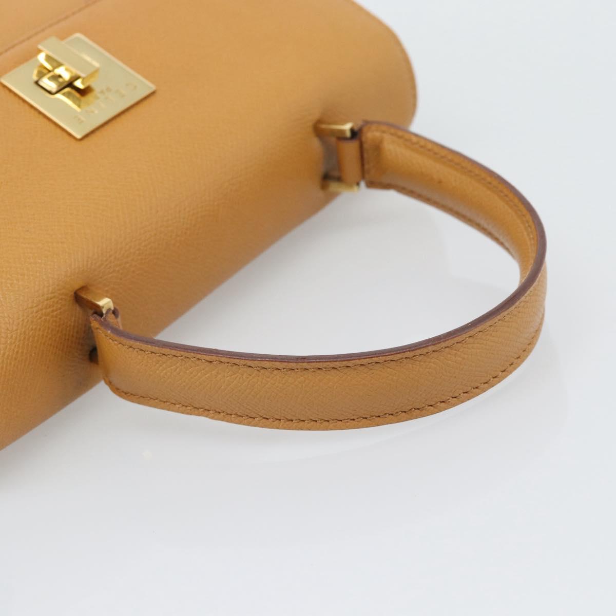 CELINE Hand Bag Leather Brown Gold Tone Auth ka5521A