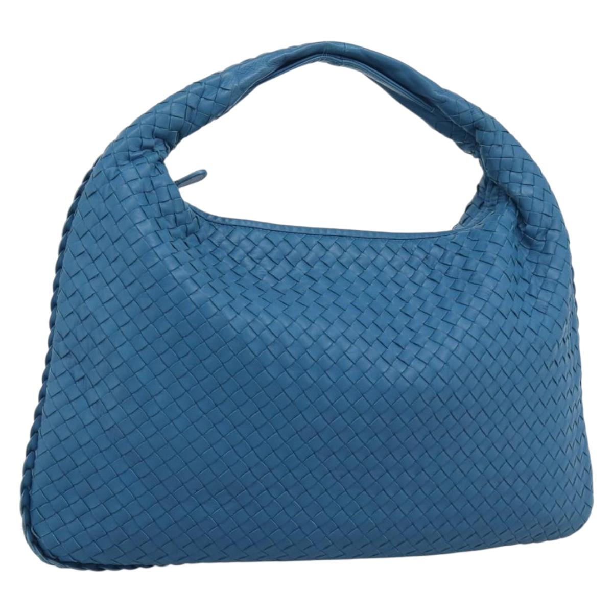 BOTTEGA VENETA INTRECCIATO Shoulder Bag Leather Blue Silver 115654 Auth ka5528SAV