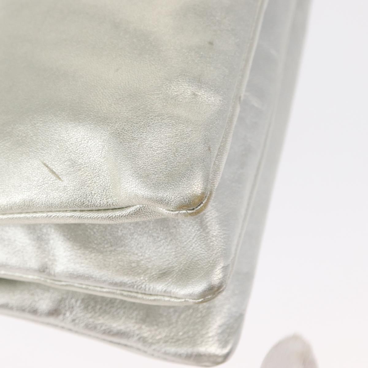 CELINE Trio large Shoulder Bag Leather Silver Gold Auth ka553