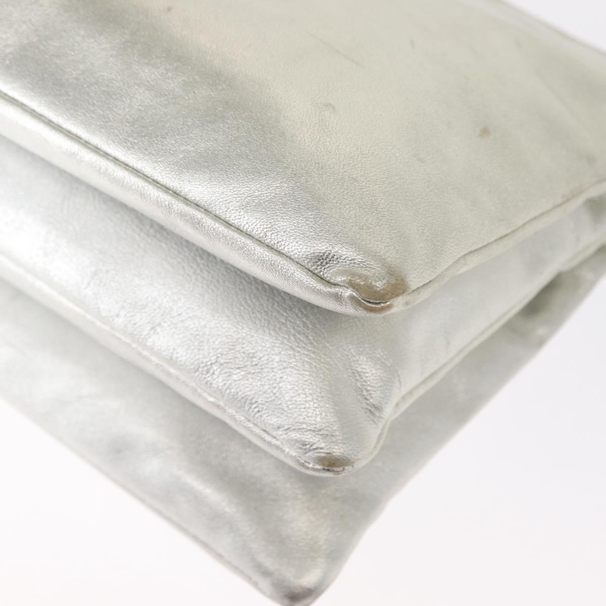 CELINE Trio large Shoulder Bag Leather Silver Gold Auth ka553