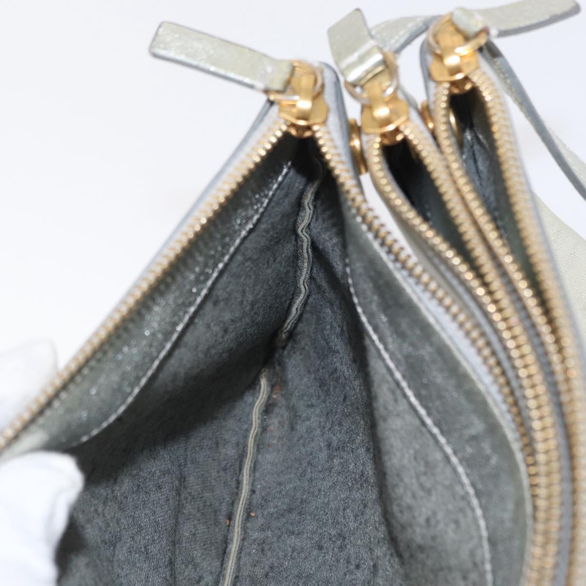 CELINE Trio large Shoulder Bag Leather Silver Gold Auth ka553