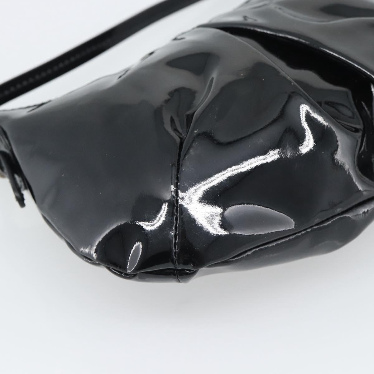 Salvatore Ferragamo Vala Shoulder Bag Patent Black Silver Auth ka5532A