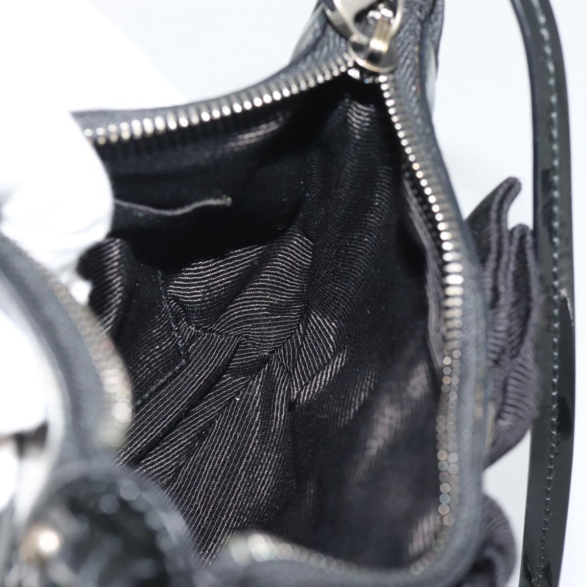 Salvatore Ferragamo Vala Shoulder Bag Patent Black Silver Auth ka5532A