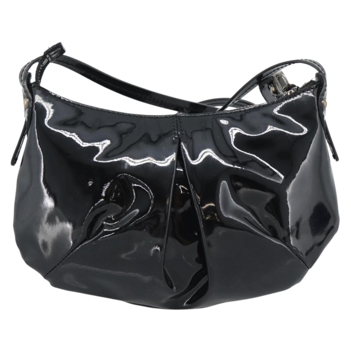 Salvatore Ferragamo Vala Shoulder Bag Patent Black Silver Auth ka5532A