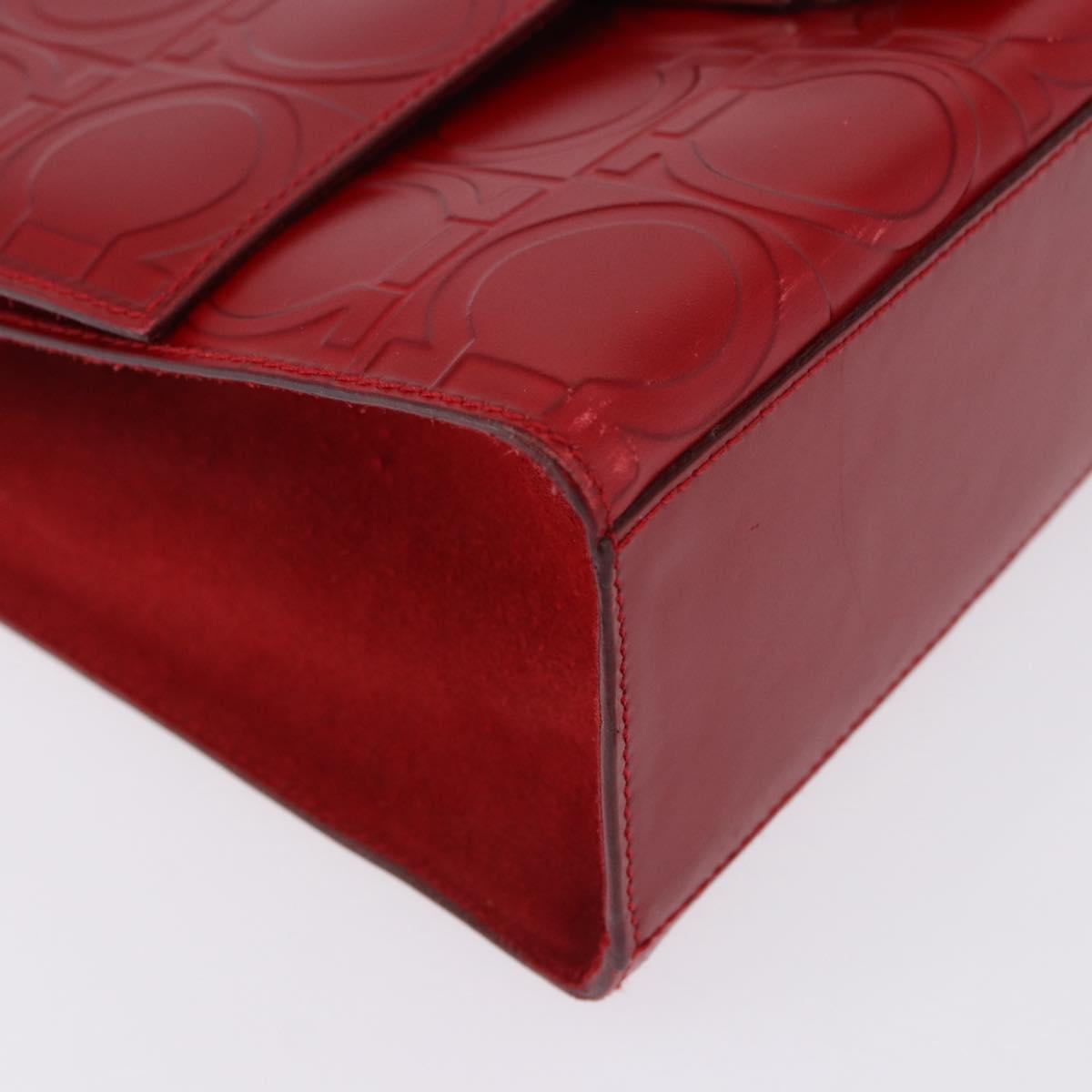Salvatore Ferragamo Gancini Hand Bag Leather Red Silver Auth ka5534