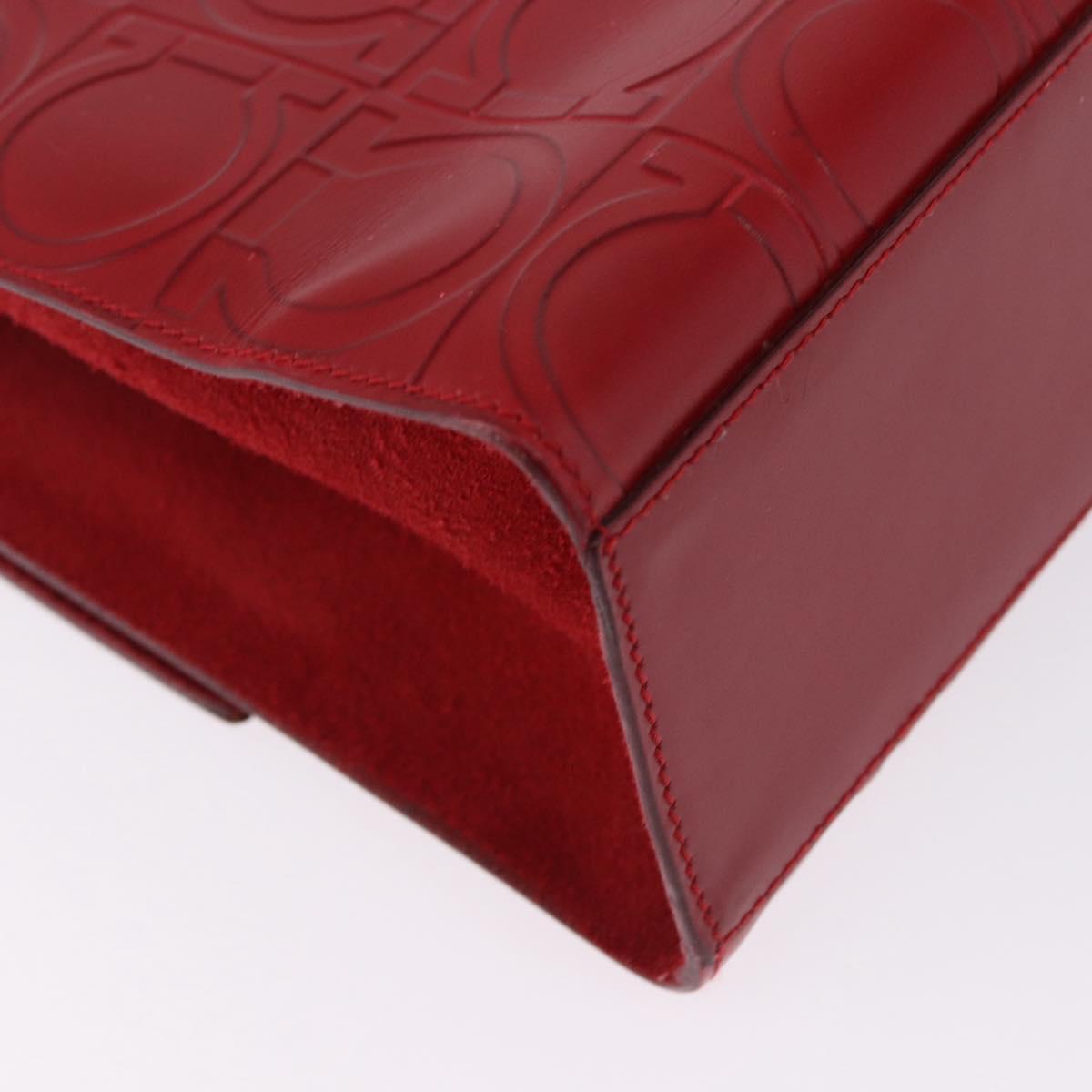 Salvatore Ferragamo Gancini Hand Bag Leather Red Silver Auth ka5534