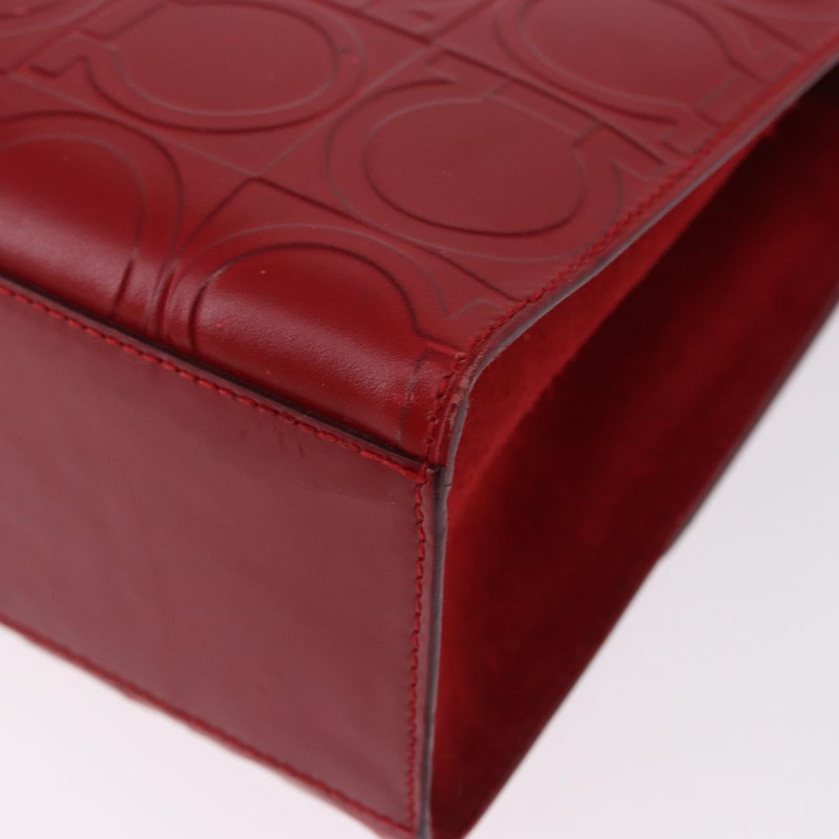 Salvatore Ferragamo Gancini Hand Bag Leather Red Silver Auth ka5534