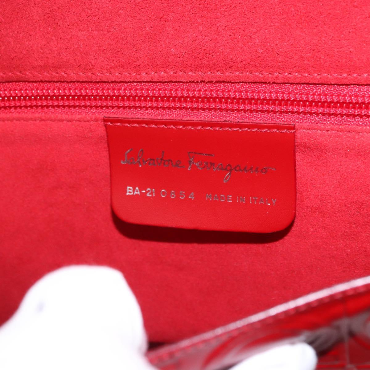 Salvatore Ferragamo Gancini Hand Bag Leather Red Silver Auth ka5534