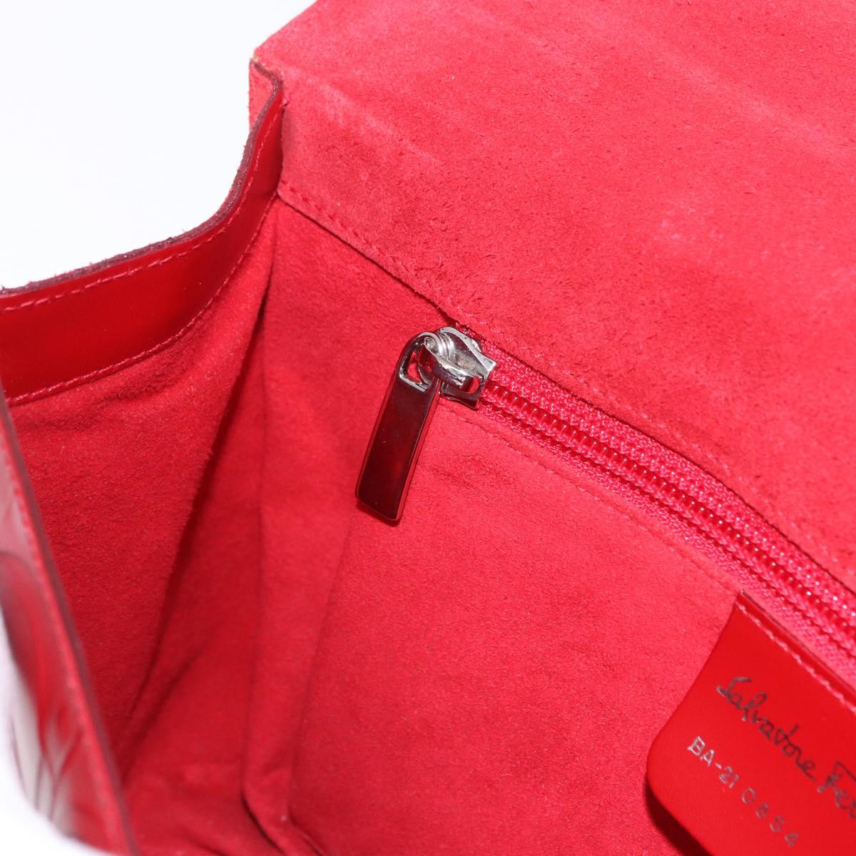 Salvatore Ferragamo Gancini Hand Bag Leather Red Silver Auth ka5534