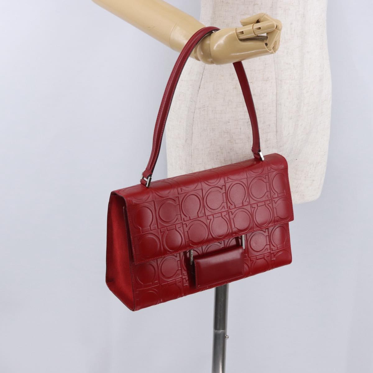 Salvatore Ferragamo Gancini Hand Bag Leather Red Silver Auth ka5534