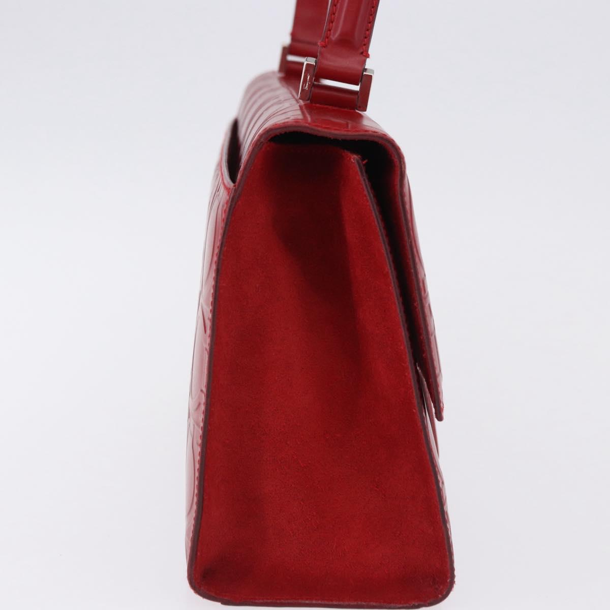 Salvatore Ferragamo Gancini Hand Bag Leather Red Silver Auth ka5534