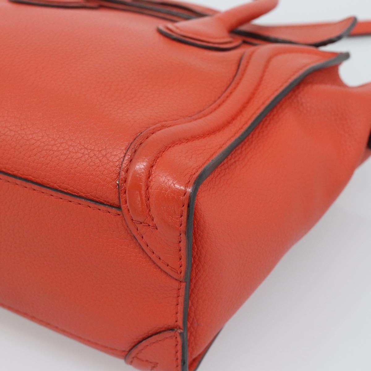 CELINE Luggage Nano Shopper Hand Bag Leather 2way Orange Silver Auth ka5539A