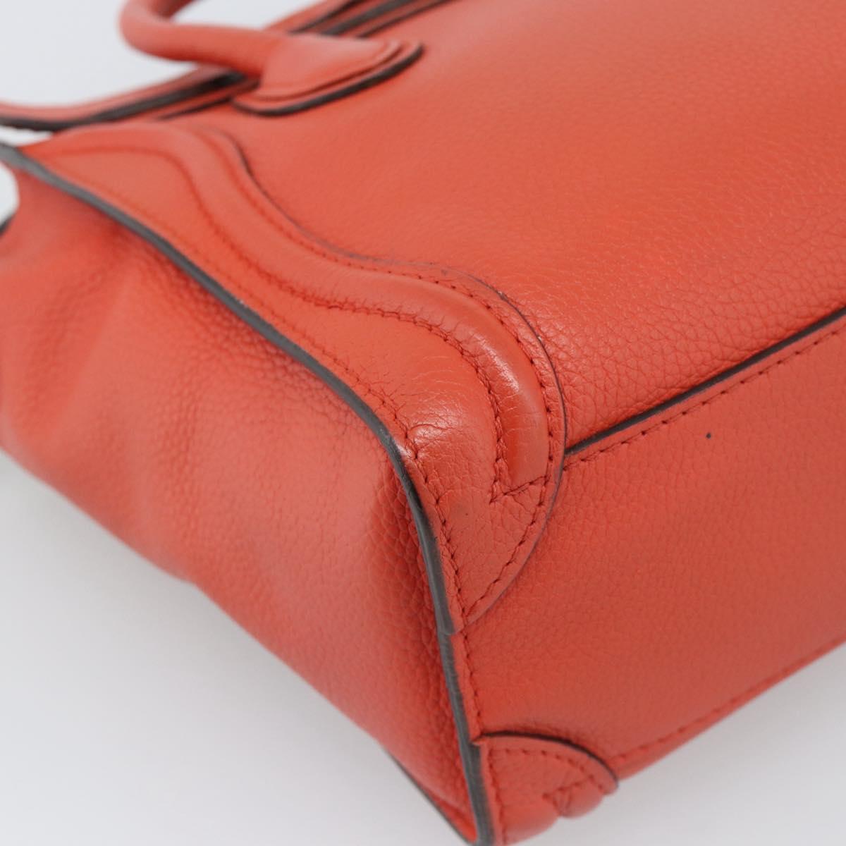 CELINE Luggage Nano Shopper Hand Bag Leather 2way Orange Silver Auth ka5539A