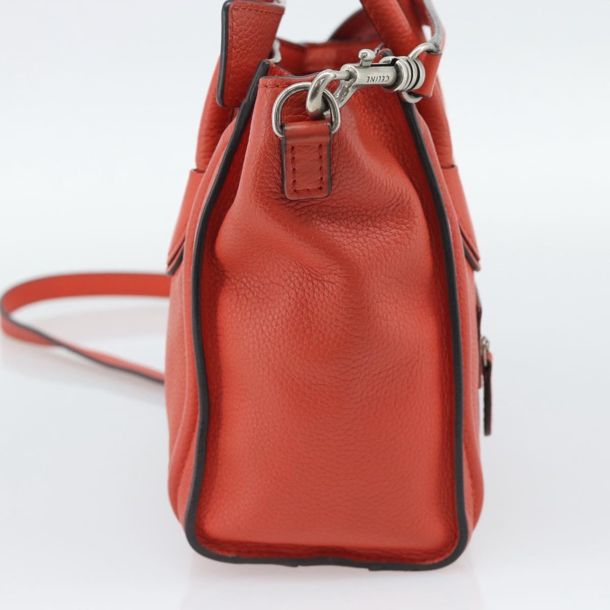 CELINE Luggage Nano Shopper Hand Bag Leather 2way Orange Silver Auth ka5539A