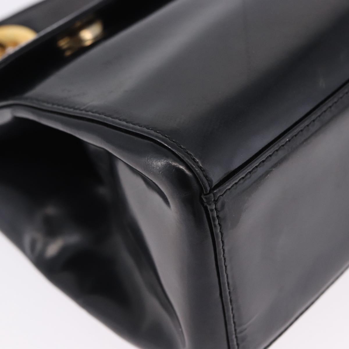 Christian Dior Shoulder Bag Patent Black Gold Tone Auth ka5543