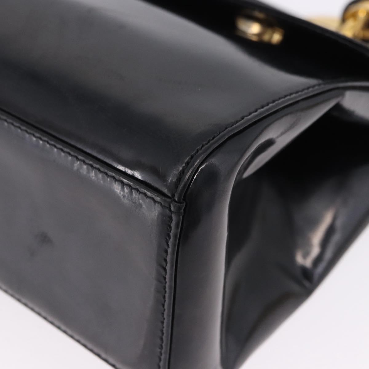 Christian Dior Shoulder Bag Patent Black Gold Tone Auth ka5543