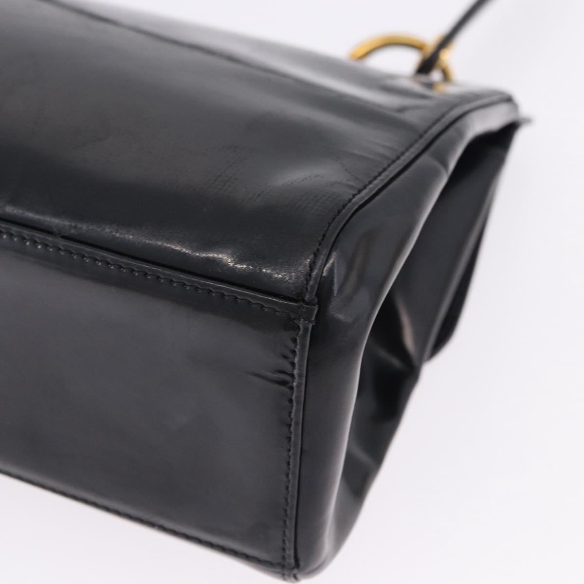Christian Dior Shoulder Bag Patent Black Gold Tone Auth ka5543