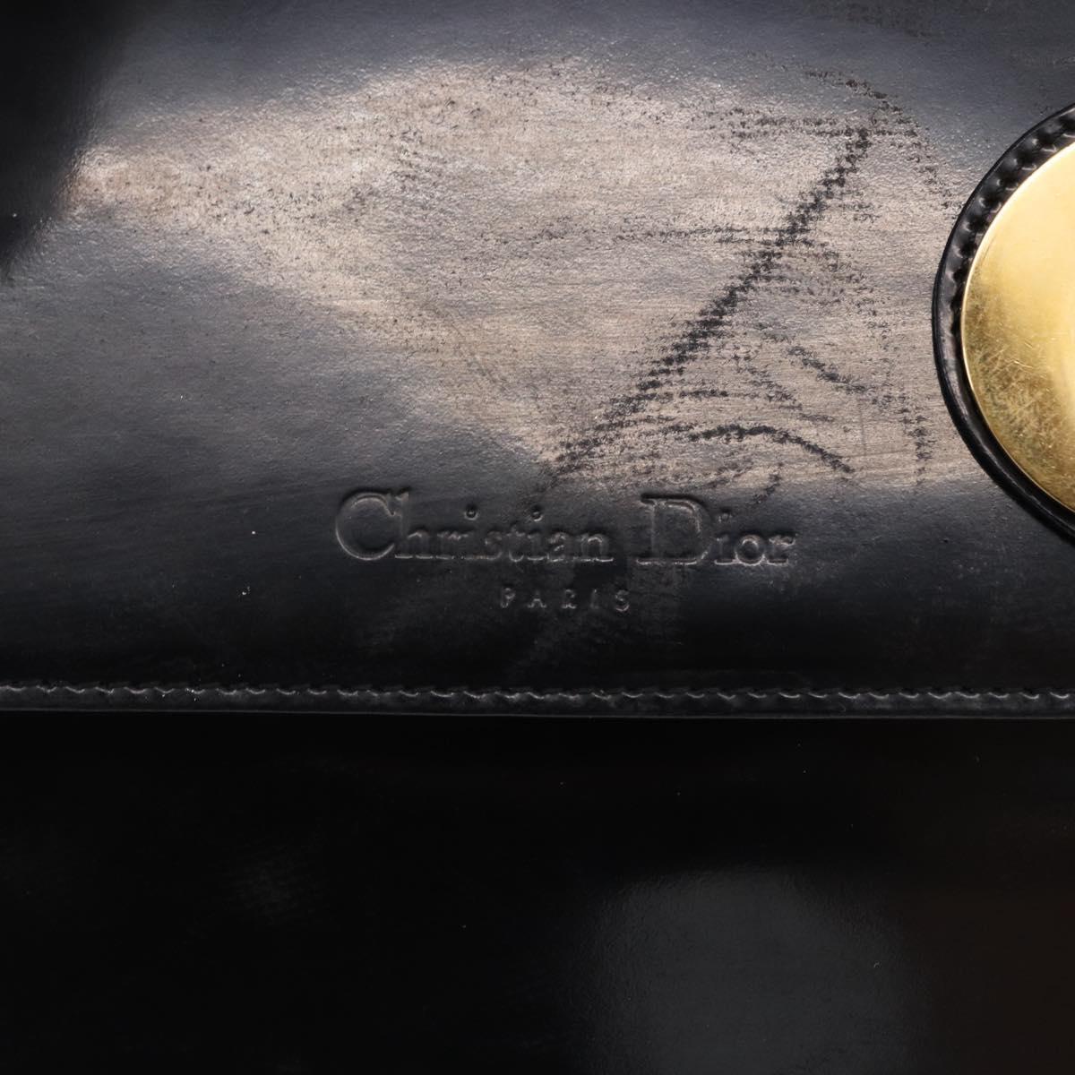 Christian Dior Shoulder Bag Patent Black Gold Tone Auth ka5543