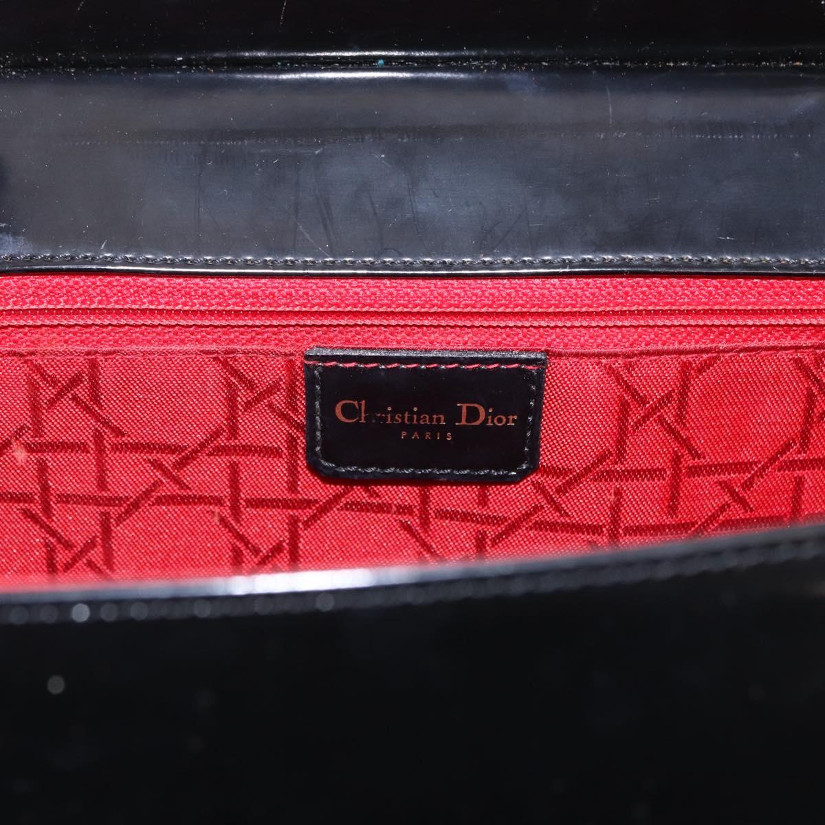 Christian Dior Shoulder Bag Patent Black Gold Tone Auth ka5543