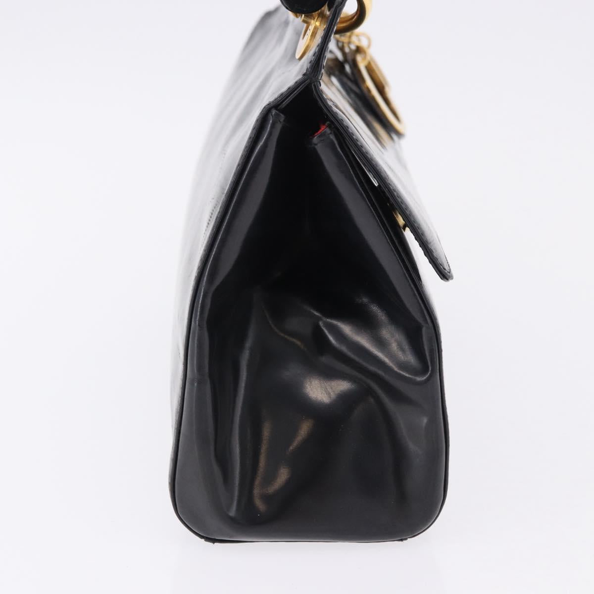 Christian Dior Shoulder Bag Patent Black Gold Tone Auth ka5543