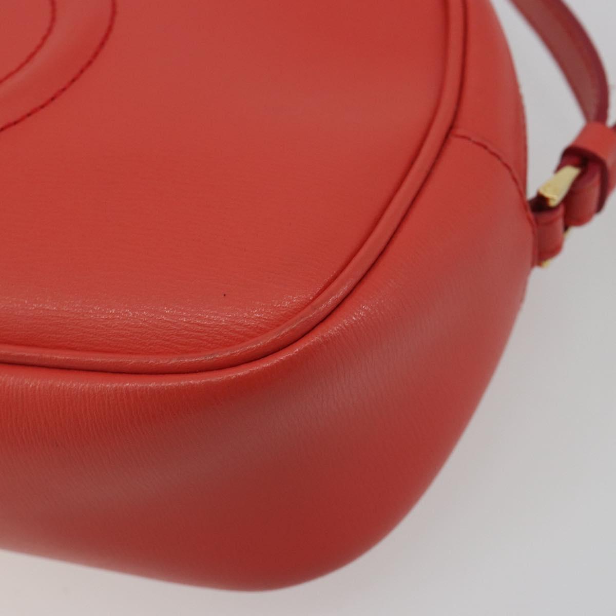 Salvatore Ferragamo Gancini Shoulder Bag Leather Orange Gold Tone Auth ka5544A