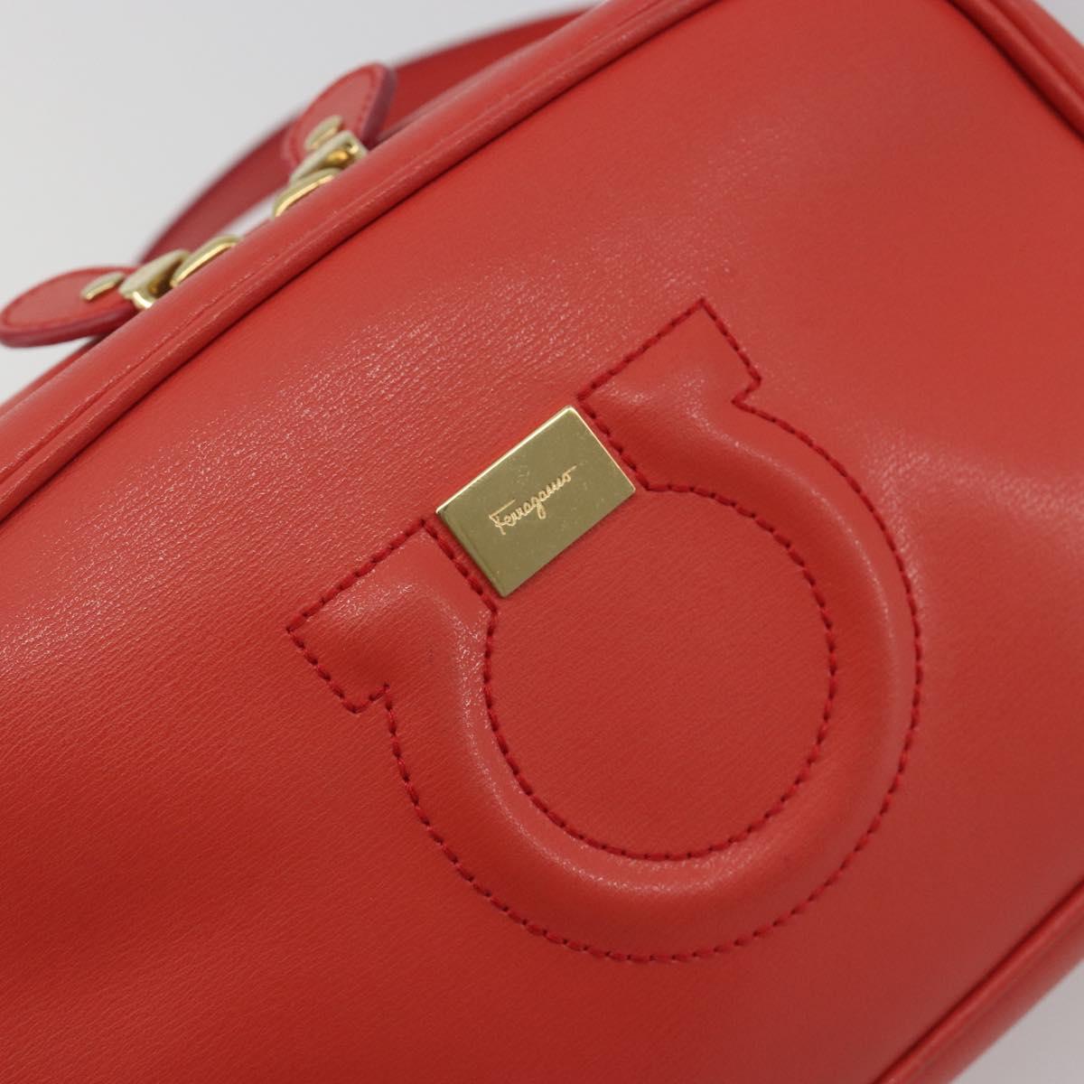 Salvatore Ferragamo Gancini Shoulder Bag Leather Orange Gold Tone Auth ka5544A