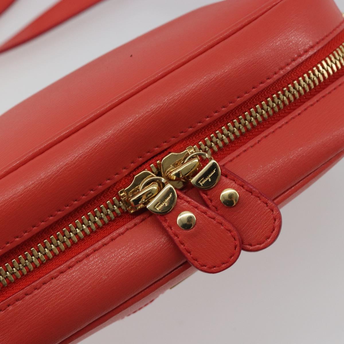 Salvatore Ferragamo Gancini Shoulder Bag Leather Orange Gold Tone Auth ka5544A