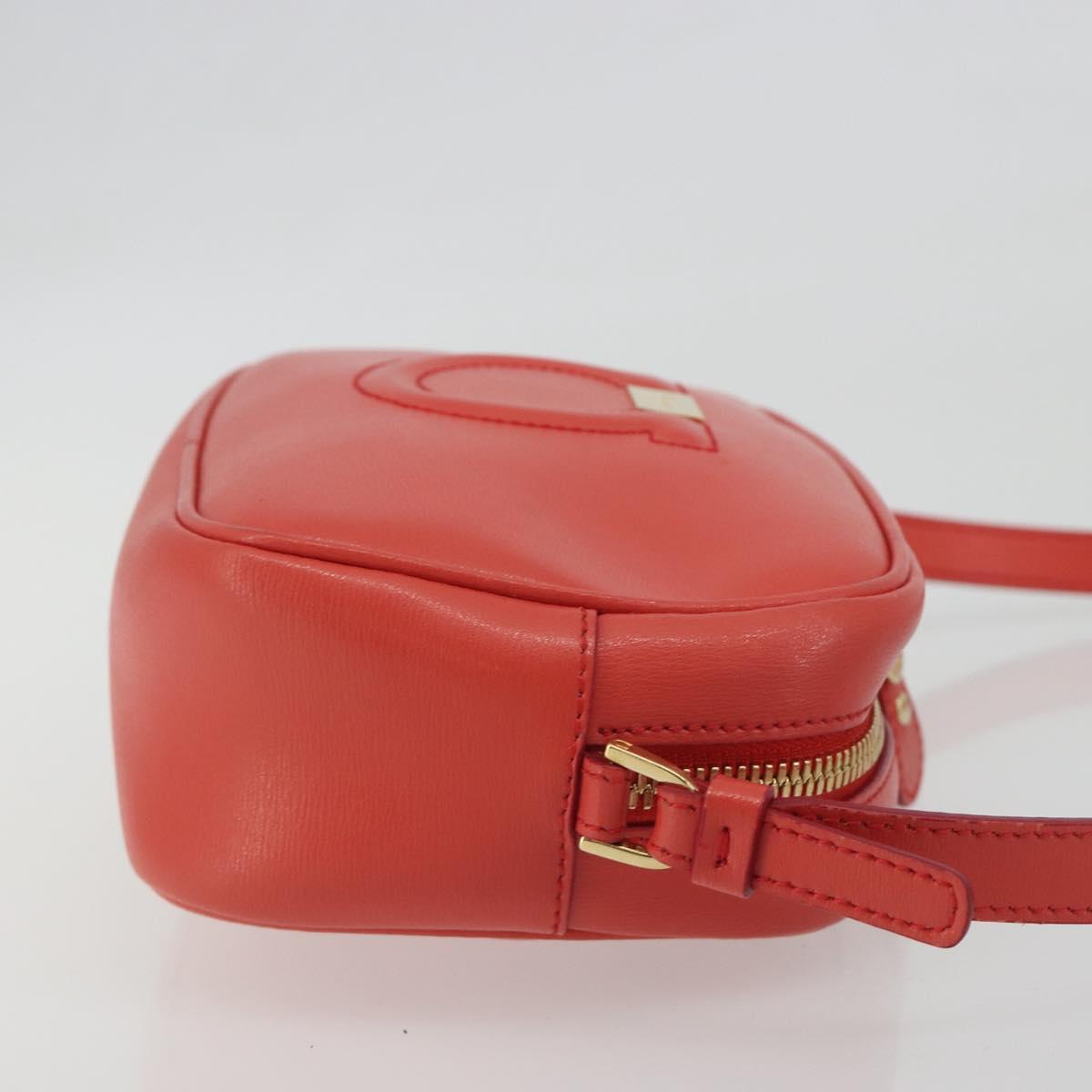 Salvatore Ferragamo Gancini Shoulder Bag Leather Orange Gold Tone Auth ka5544A