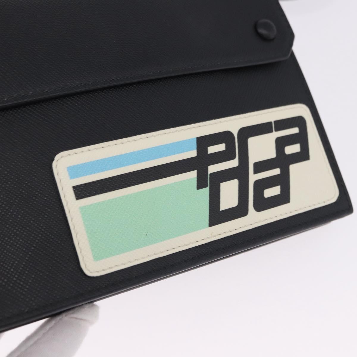 PRADA Shoulder Bag Saffiano leather Black Silver Auth ka5546A