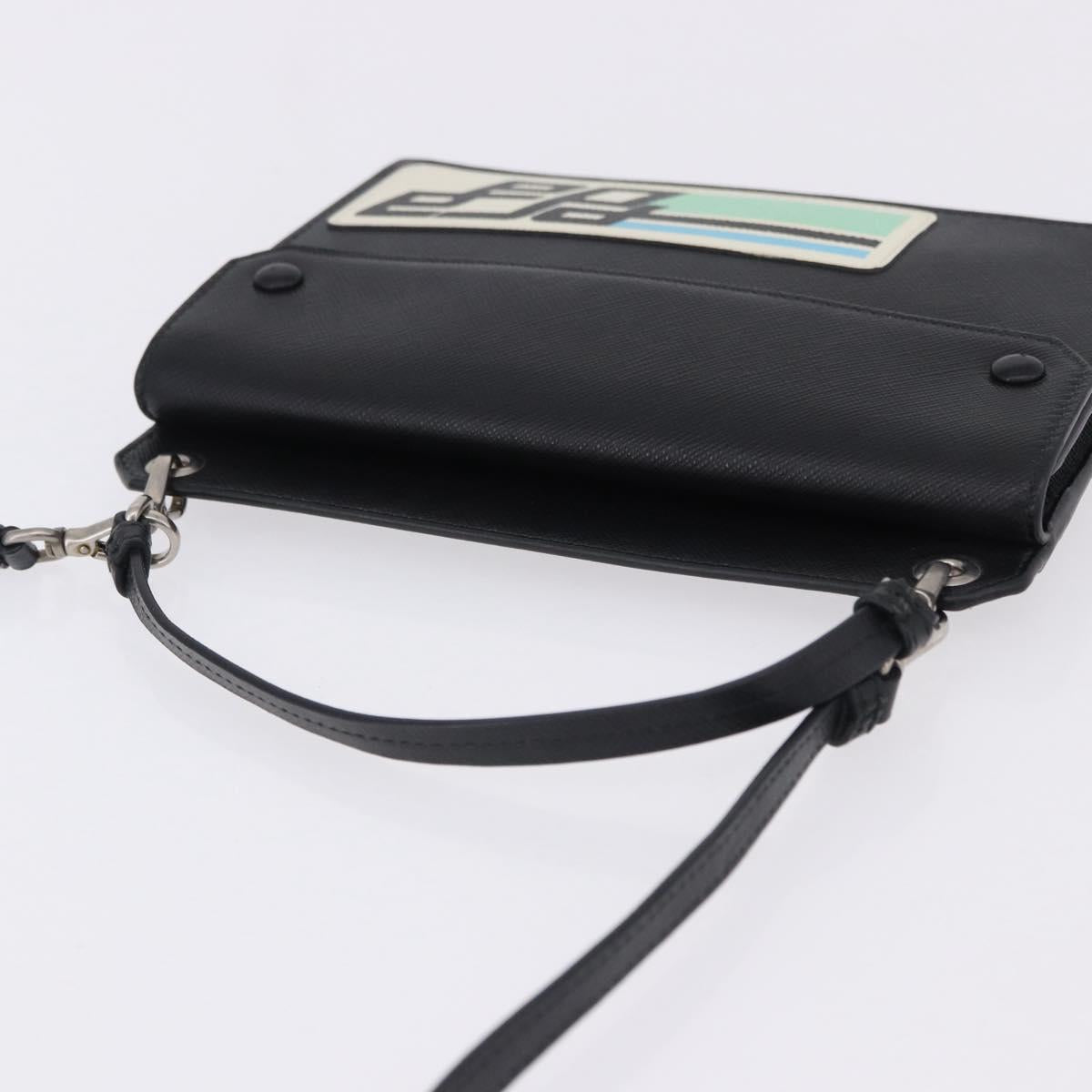 PRADA Shoulder Bag Saffiano leather Black Silver Auth ka5546A