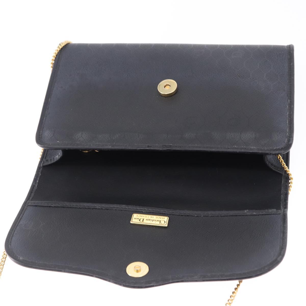 Christian Dior Honeycomb Chain Shoulder Bag PVC Leather Black Gold Auth ka5548