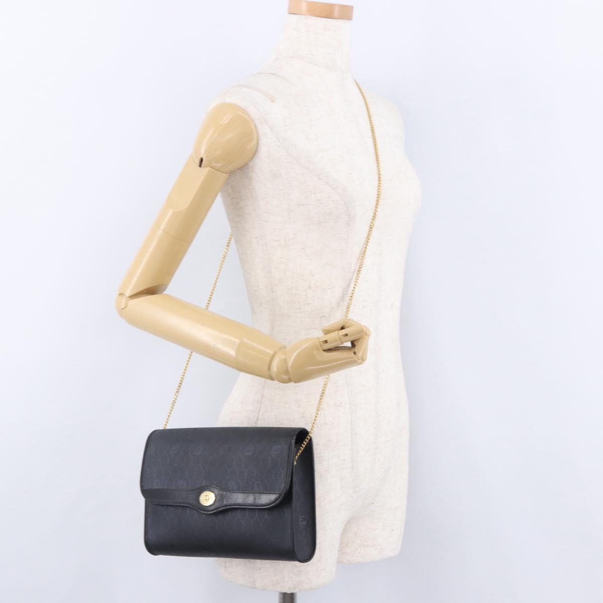 Christian Dior Honeycomb Chain Shoulder Bag PVC Leather Black Gold Auth ka5548