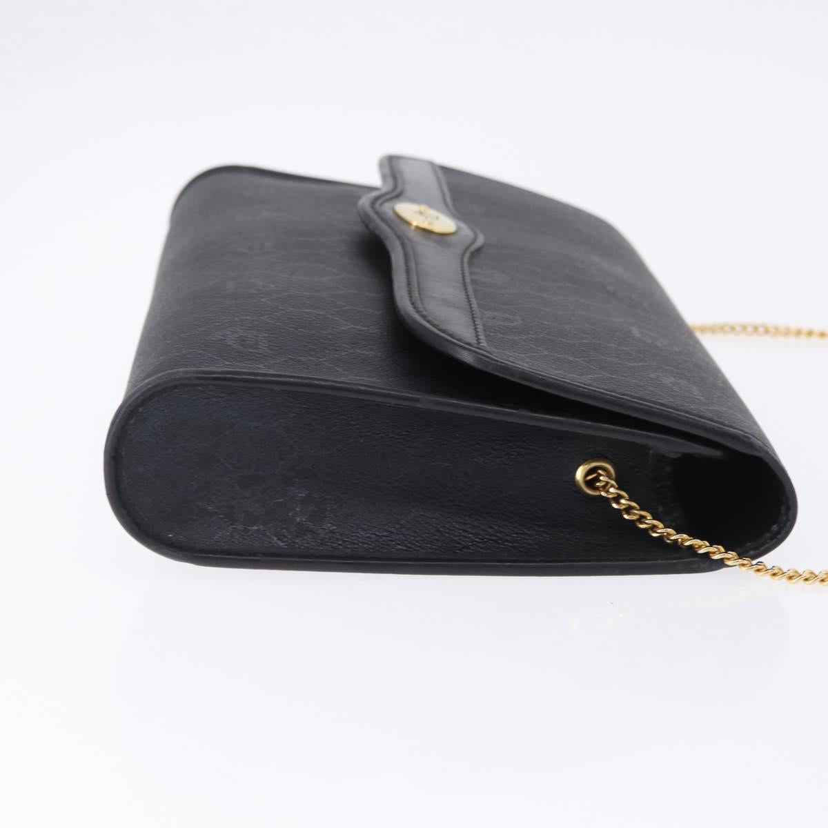 Christian Dior Honeycomb Chain Shoulder Bag PVC Leather Black Gold Auth ka5548